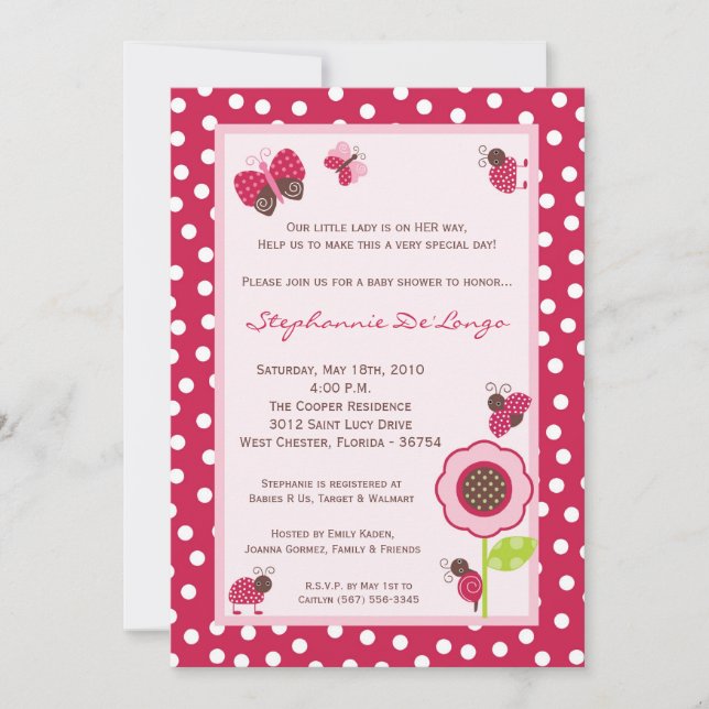 invitation de baby shower de Madame Bug de jardin (Devant)