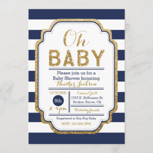 Invitation de baby shower de marine et d'or, bébé