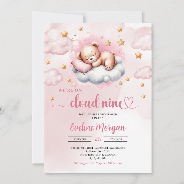 Invitation de baby shower de neuf filles Cloud (Devant)