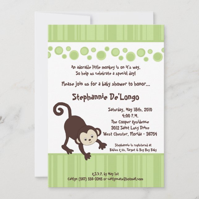 invitation de baby shower de Neutra de singe de (Devant)