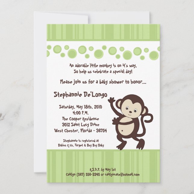 invitation de baby shower de Neutra de singe de (Devant)