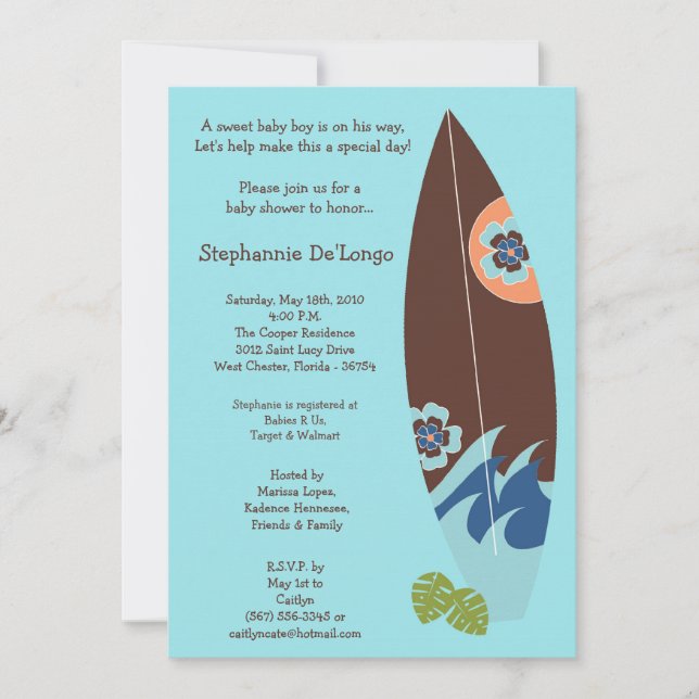 invitation de baby shower de panneaux de surf de (Devant)