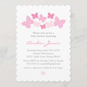 Invitation de baby shower de papillon - rose