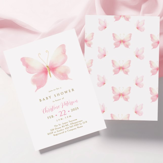 Invitation de Baby shower de papillon rose (Créateur téléchargé)