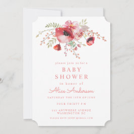 Invitation de Baby shower de pavots rouges Floral 