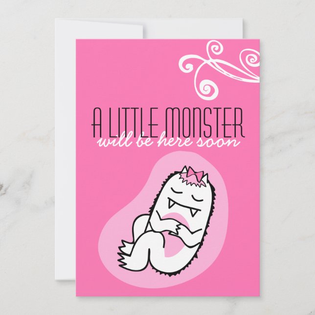 Invitation de Baby shower de petit monstre (fille) (Devant)