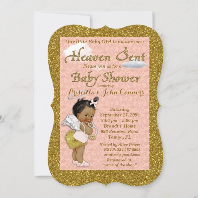 Invitation de baby shower de petite fille, rose, (Devant)