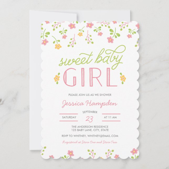 Invitation de Baby shower de petite fille sucrée (Devant)