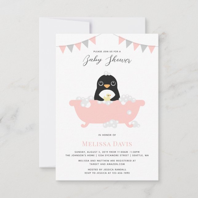 Invitation de Baby shower de pingouin (Devant)