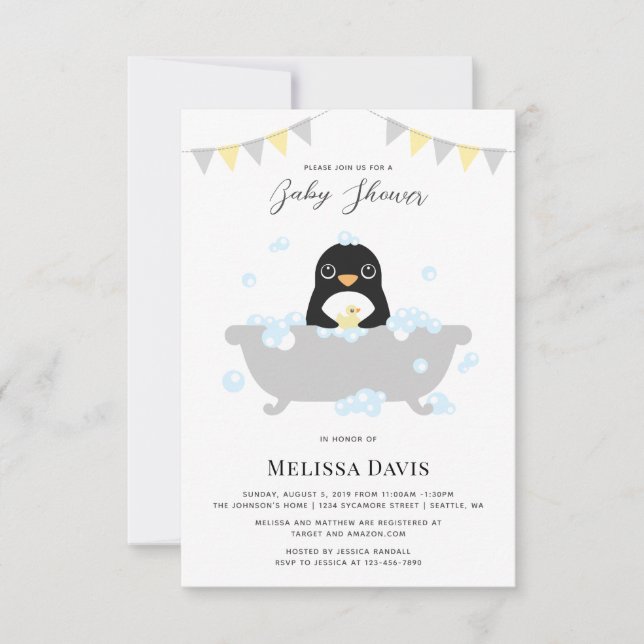 Invitation de Baby shower de pingouin (Devant)