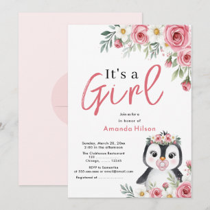 Invitation de Baby shower de pingouin mignon