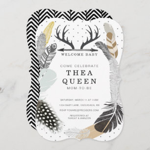 Invitation de Baby shower de plume Boho noir