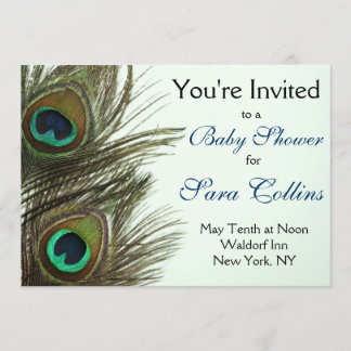 Invitation de baby shower de plume de paon
