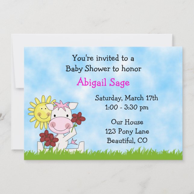 Invitation de Baby shower de pony pour les filles (Devant)