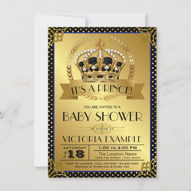 Invitation de Baby shower de Prince Black Gold (Devant)