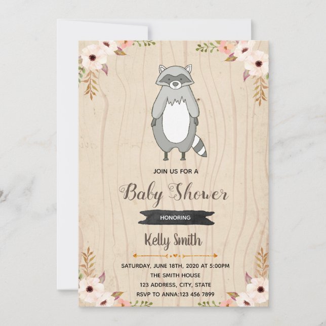 Invitation de baby shower de raton laveur (Devant)