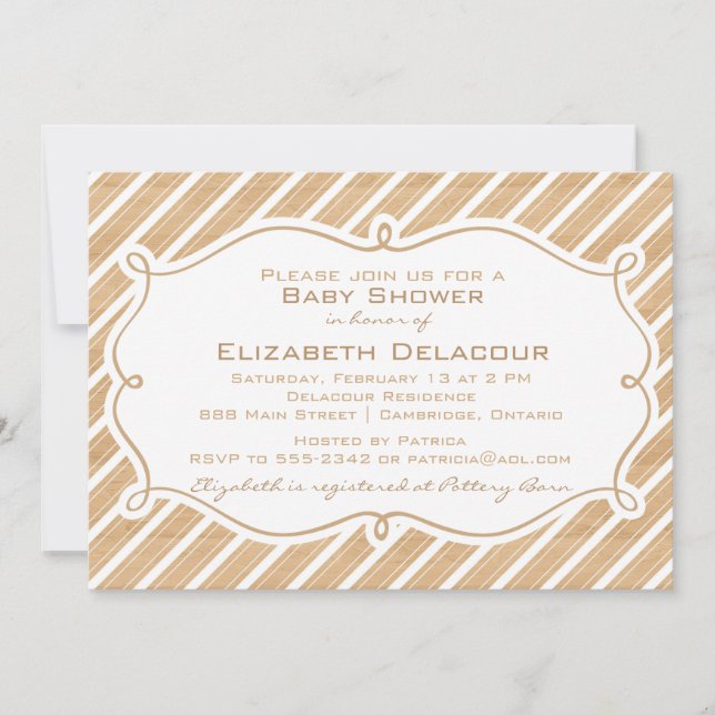 Invitation de Baby shower de rayures diagonales ru (Devant)