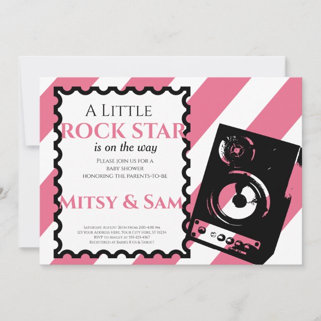 Invitation de Baby shower de roche rose Star Rock  (Devant)