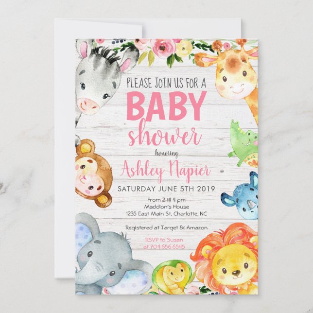 Invitation de baby shower de safari (Devant)