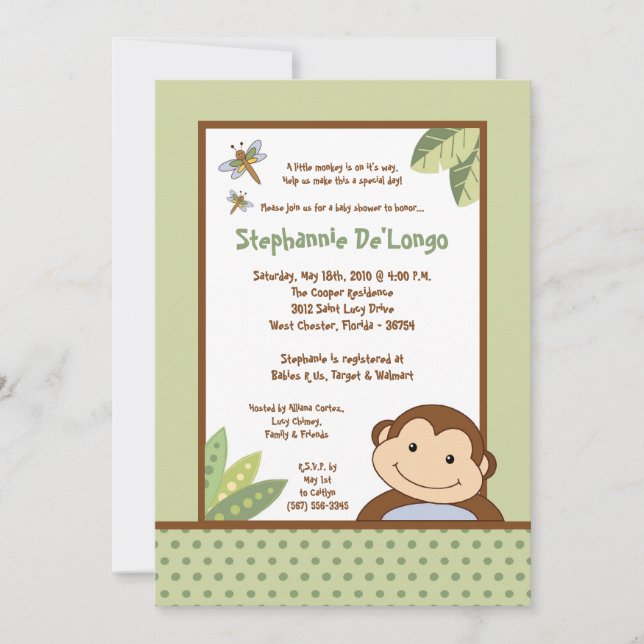 invitation de baby shower de safari de singe de (Devant)