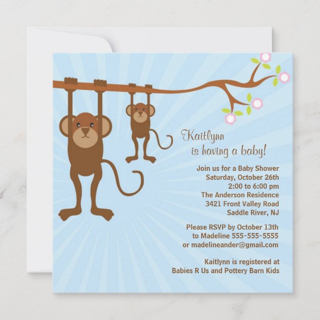 Invitation de baby shower de safari de singe de (Devant)