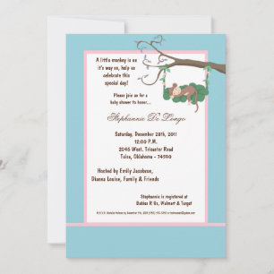 Invitation de Baby shower de singe bleu 5x7
