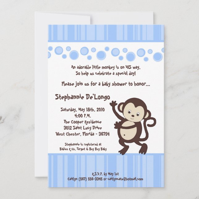 invitation de baby shower de singe de bruit du (Devant)