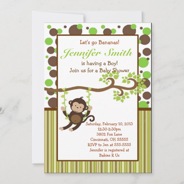 Invitation de baby shower de singe de jungle (Devant)