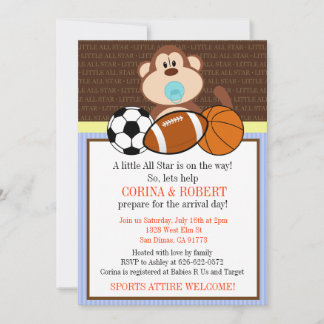 Invitation de Baby shower de singe sportif