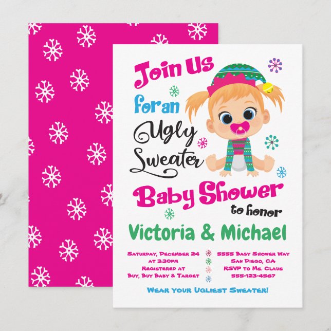 Invitation de Baby shower de sucre laid (Devant / Derrière)