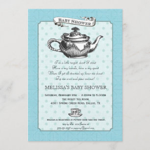 Invitation de baby shower de temps de thé - bleu