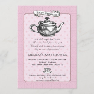 Invitation de baby shower de temps de thé - rose