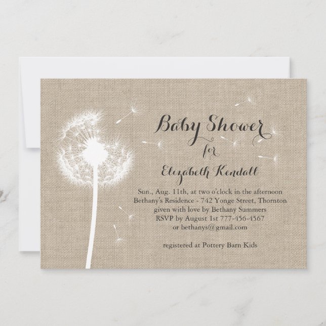 Invitation de baby shower de toile de jute de (Devant)