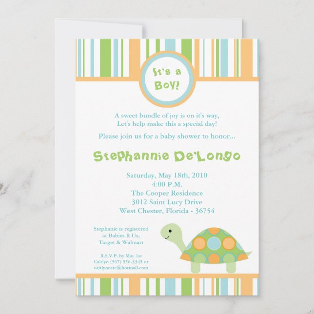 invitation de baby shower de tortue de mer d'océan (Devant)