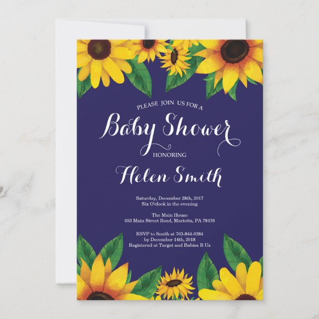 Invitation de baby shower de tournesols de bleu (Devant)