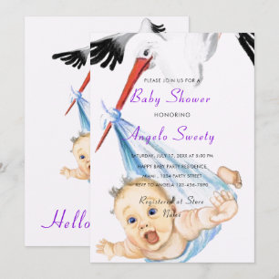Invitation de Baby shower de transport de la cigog