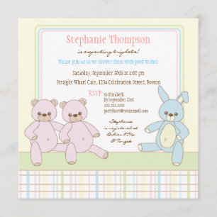 Invitation de baby shower de triplets de nounours