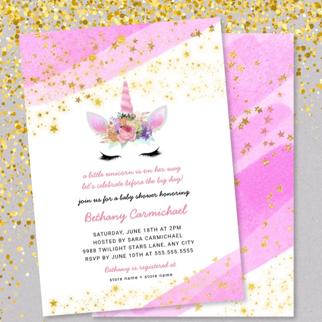 Invitation de Baby shower de Unicorne d'or rose (Créateur téléchargé)