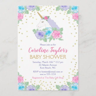 Invitation de Baby shower de Unicorne rose et or