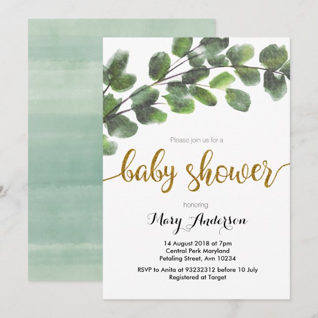 Invitation de baby shower de verdure de garçon (Devant / Derrière)