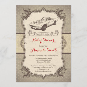 Invitation de Baby shower de voiture Rétro Vintage