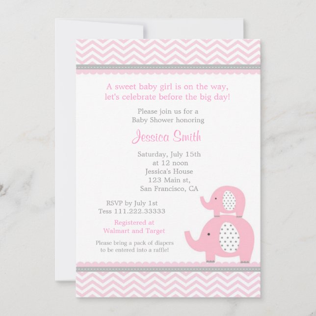 Invitation de baby shower d'éléphant (Devant)