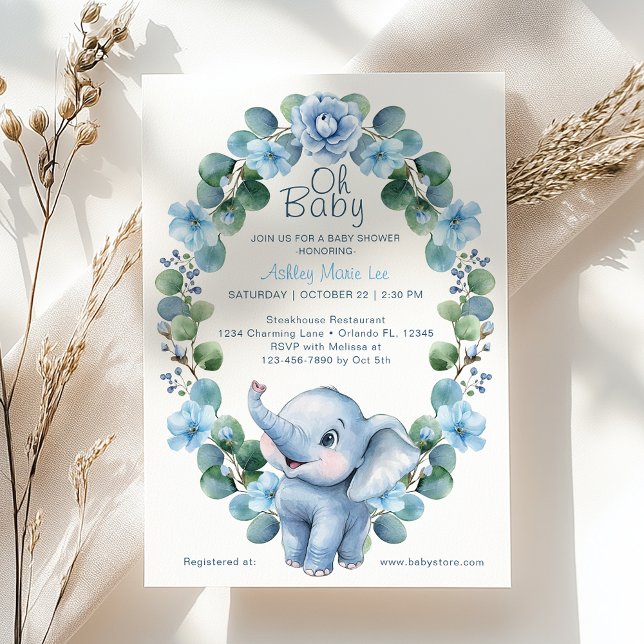 Invitation de Baby shower d'éléphant à l'aquarelle (Cute Elephant Baby Shower Invite)