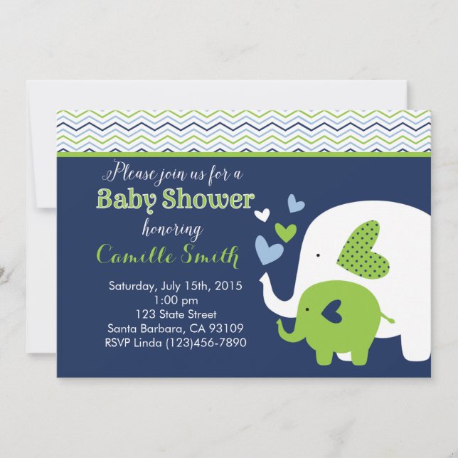 Invitation de baby shower d'éléphant dans la (Devant)