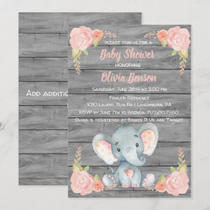 Invitation de baby shower d'éléphant de fille