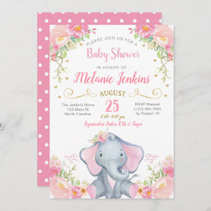 Invitation de baby shower d'éléphant de fille