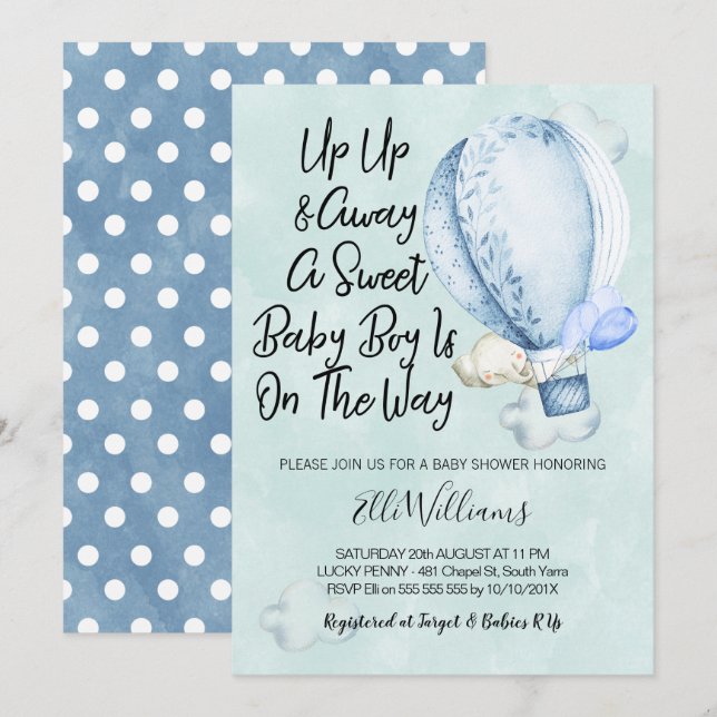 Invitation De Baby shower D'Éléphant De Haut En Ba (Devant / Derrière)