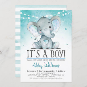 Invitation de Baby shower d'éléphant garçon