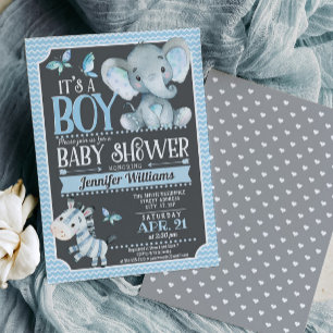 Invitation de Baby shower d'éléphant garçon