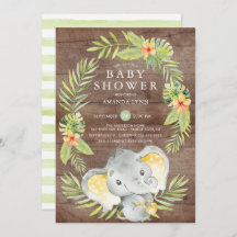 Invitation de Baby shower d'éléphant neutre rustiq